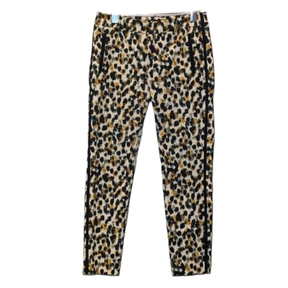 3/$20 Zara Abstract Leopard Print Trouser Pants Slim Cropped Ankle Taped Side